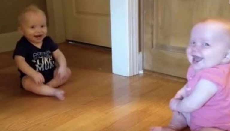 11-місячні близнюки не перестають смішити один одного. Не зводьте очей з малюка у блакитному!