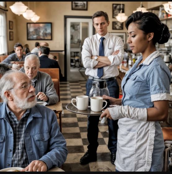 “Il proprietario in incognito nota una cameriera con il polso ingessato nel suo diner: la verità lo lascia senza parole.”