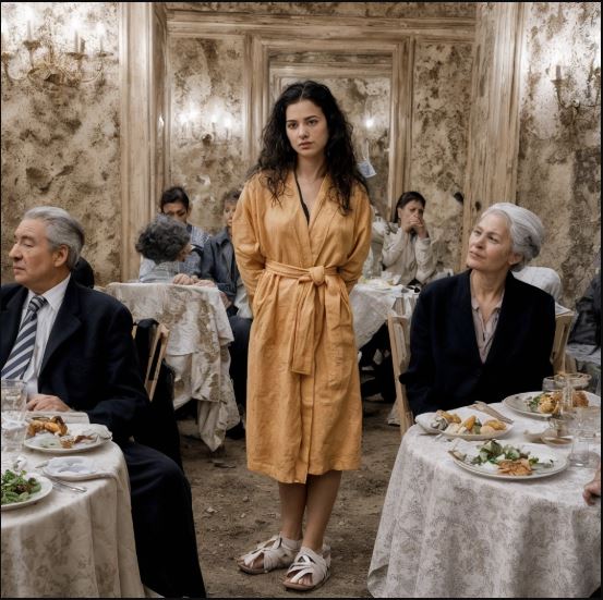 Entrai nel ristorante avvolta in un accappatoio di spugna color carota e nelle ciabatte di casa con i ponpon rosa; il cameriere mi squadrò incredulo, come se facesse fatica a credere che fossi davvero la moglie del festeggiato.