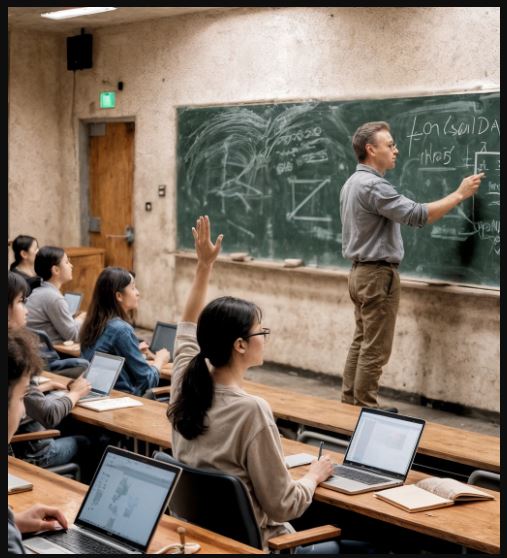 La donna delle pulizie dell’università si avvicina alla lavagna e, davanti a tutta l’aula, mette il professore con le spalle al muro.