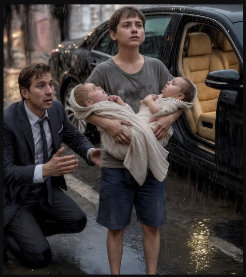 Sotto un temporale che sembrava voler spaccare il cielo, un magnate vide un ragazzo correre tenendo stretti al petto due gemellini. In quello stesso istante, un dettaglio minuscolo gli aprì una crepa dentro: la verità che emerse non colpì il suo portafoglio, ma il cuore… più di quanto avessero mai fatto tutti i suoi miliardi.