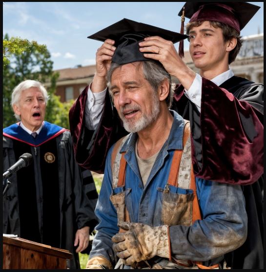 Mio patrigno ha spaccato la schiena per 25 anni in cantiere e mi ha portato fino al dottorato: alla cerimonia di laurea, persino l’insegnante è rimasto senza parole.