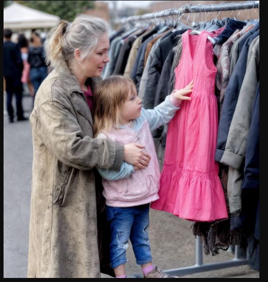 Ho comprato un vestitino da 10 dollari al mercatino per la figlia di una sconosciuta… e la mattina dopo quella donna era alla mia porta con una sorpresa incredibile.