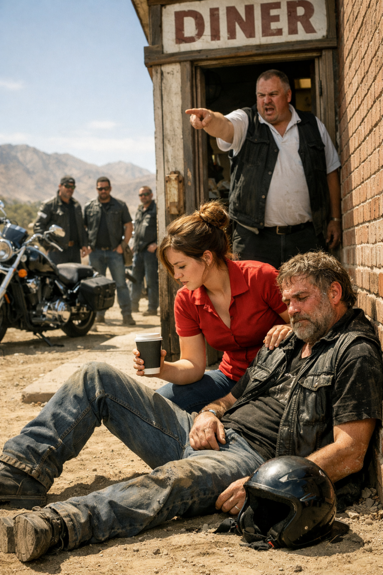 Una giovane cameriera di caffè è stata licenziata davanti ai clienti per aver aiutato un motociclista che stava crollando fuori dal suo posto di lavoro, ignara che lo sconosciuto silenzioso a terra avrebbe presto riportato dozzine di motociclette nel parcheggio