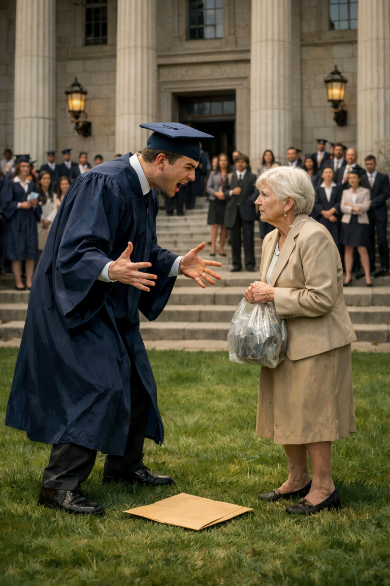 Ho urlato: «Vattene—Non appartieni a questo posto!» a mia madre durante la mia laurea, pensando di proteggere il mio futuro—finché pochi minuti dopo, un dettaglio silenzioso ha iniziato a distruggere tutto ciò in cui credevo.