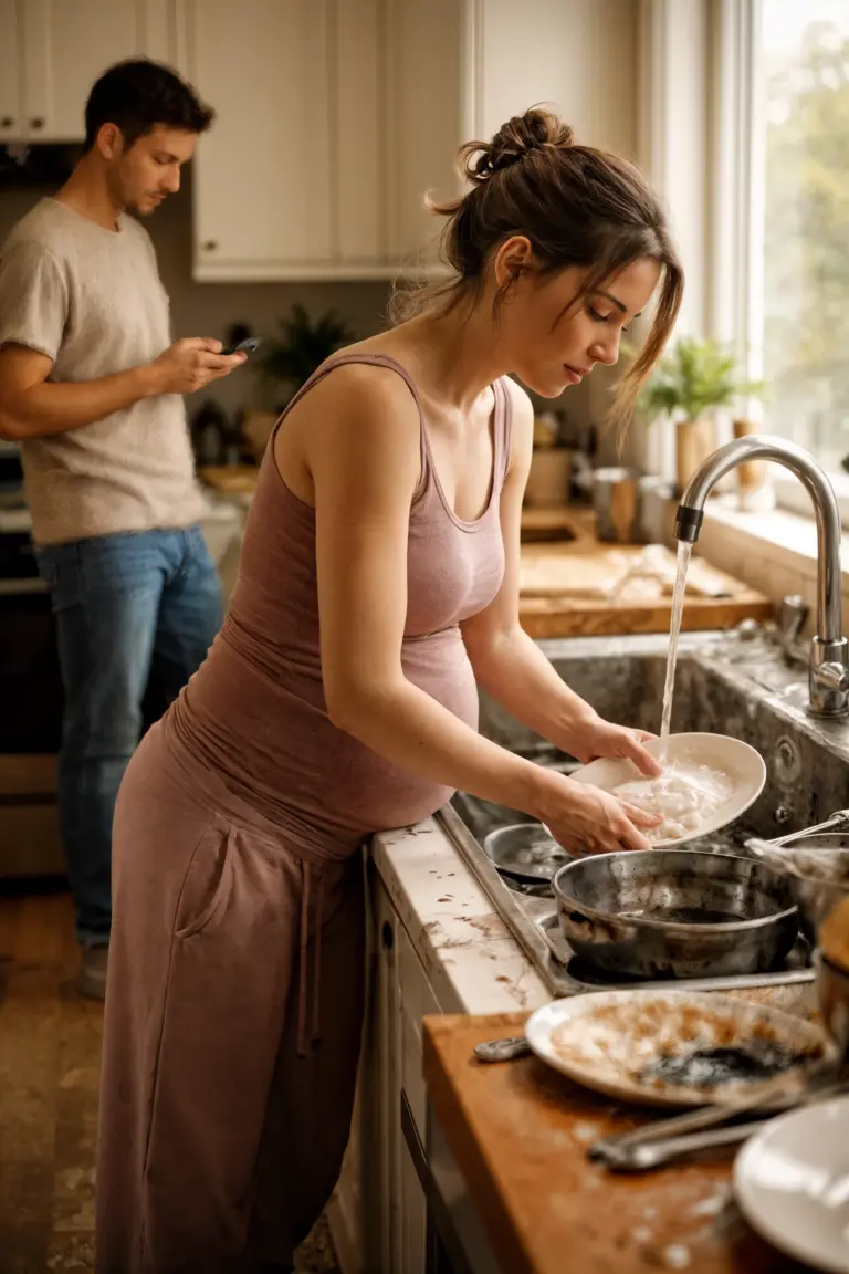 Quando ho visto mia moglie incinta di otto mesi lavare i piatti da sola alle dieci di sera, ho chiamato le mie tre sorelle e ho detto qualcosa che ha lasciato tutti senza parole. Ma la reazione più forte è arrivata da mia madre.