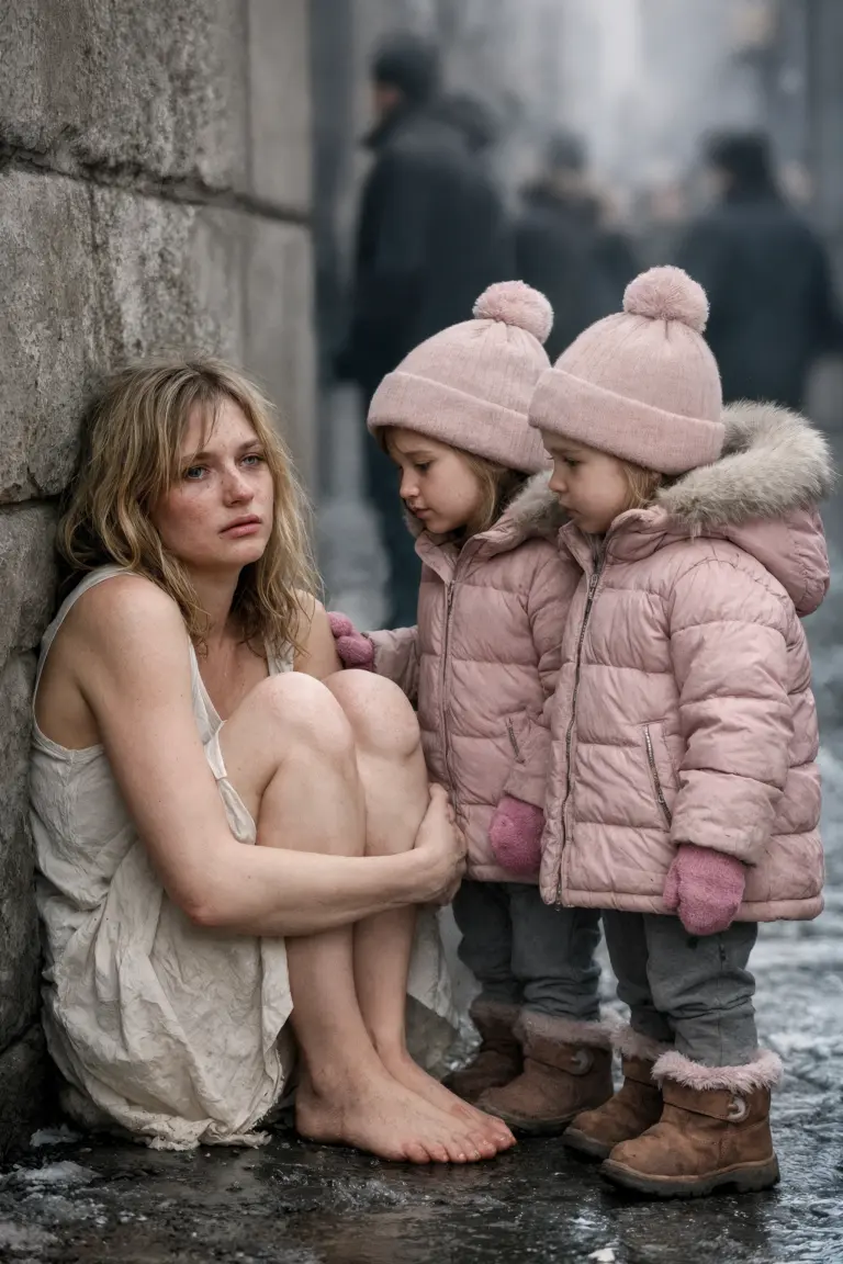 Una donna senzatetto tremava a piedi nudi in una stazione ferroviaria… finché due bambine si sono avvicinate a lei e hanno cambiato tutto
