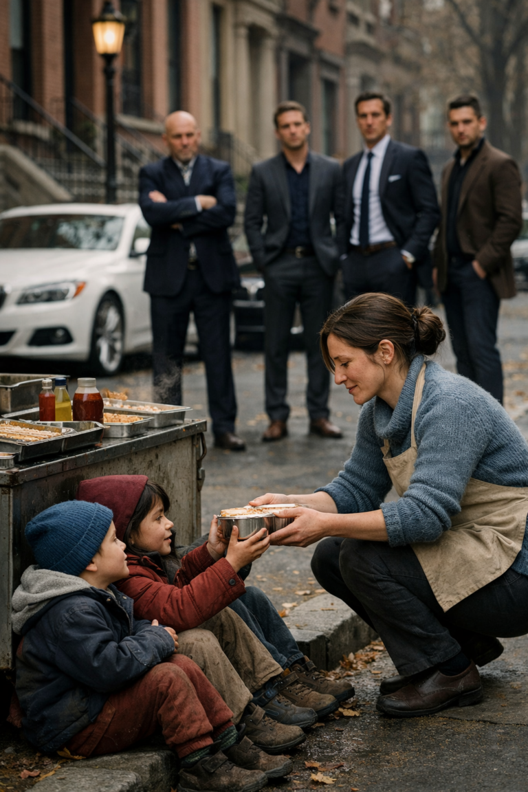 “Mangia prima. Il mondo può aspettare.” — Ha dato da mangiare a tre gemelli senzatetto anche se non poteva permetterselo… Anni dopo, tre Rolls-Royce hanno bloccato la strada, e la busta che hanno messo sul suo carrello le ha fatto tremare le mani mentre la folla cadeva in silenzio