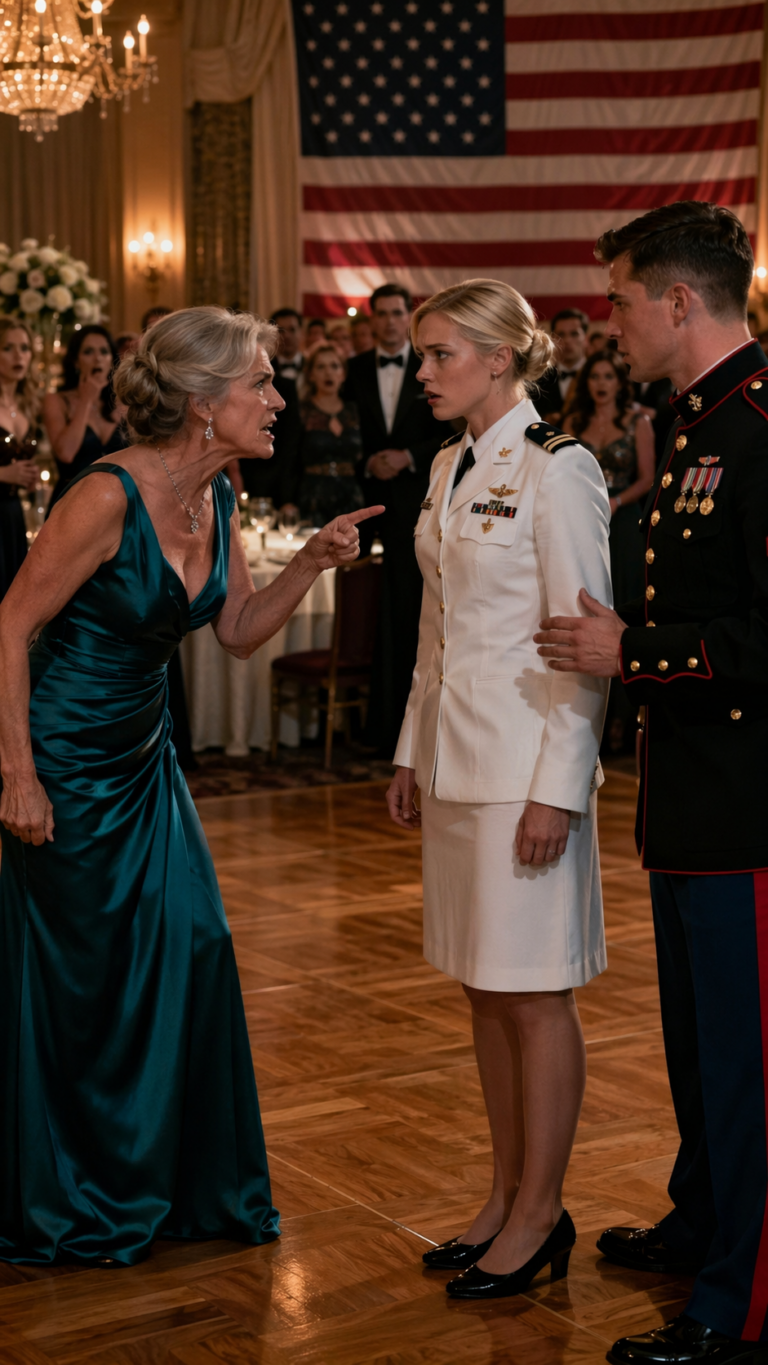 Ha afferrato un ufficiale della polizia militare e ha preteso che fossi arrestata per essermi spacciata per un capitano della Marina. Pochi secondi dopo, lui ha controllato il mio documento, ha richiamato tutta la sala da ballo all’attenzione e ogni ufficiale nella stanza si è alzato in piedi per la donna che mia suocera aveva chiamato per sette anni ‘solo la moglie di Frank.’ Credeva di umiliarmi in pubblico. Non aveva idea che invece stava per smascherare se stessa.