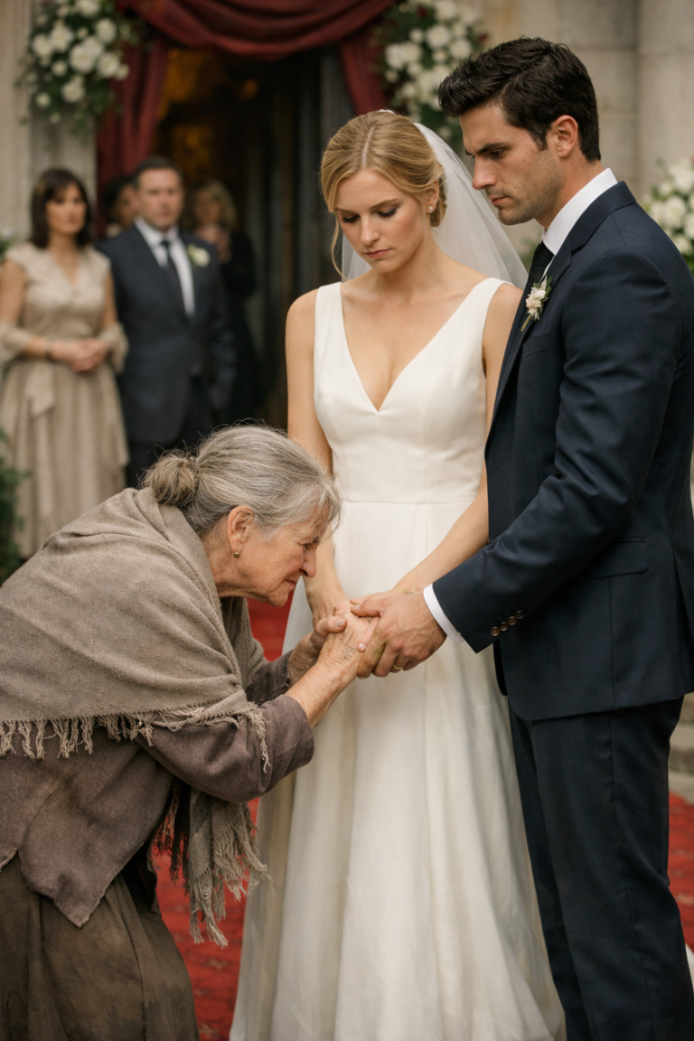 Il vecchio mendicante si fermò accanto al matrimonio solo per chiedere un bicchiere d’acqua, ma la sposa impallidì appena la vide e corse, cadde e confessò lo scioccante