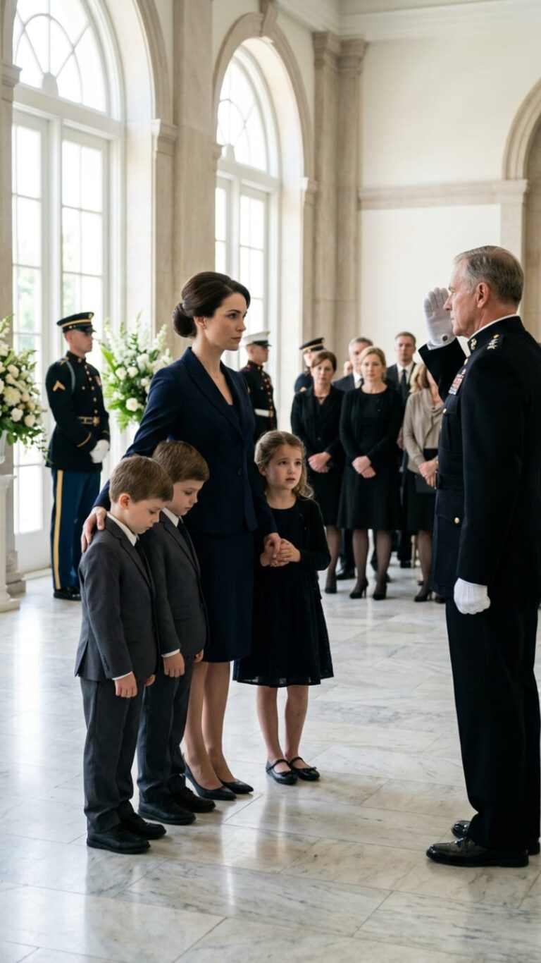 Al funerale militare del mio ex marito, la sua amante incinta sedeva davanti mentre la sua famiglia la trattava come la vedova. Ma quando il generale si avvicinò con la bandiera piegata, passò oltre lei, si fermò davanti a me e ai nostri tre gemelli, poi fece il saluto. “Capitano”, disse affinché tutti ascoltassero. Quello che successe dopo lasciò sbalordito l’intero cimitero.