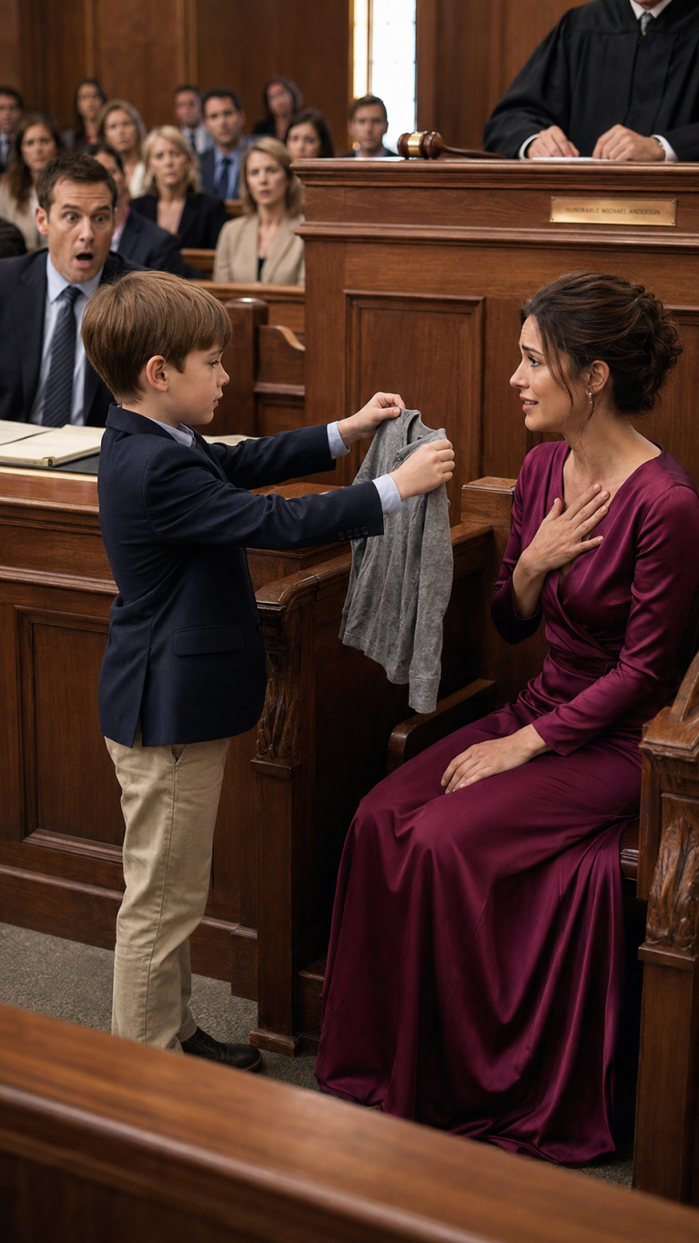 L’avvocato del mio ex marito ha sollevato la camicia consumata di mio figlio per dimostrare che ero una madre inadatta, ma mio figlio di otto anni ha aperto la camicia, ha rivelato le parole nascoste che aveva scritto segretamente, ha smascherato la più grande bugia di suo padre e ha trasformato l’udienza per l’affidamento in un verdetto che nessuno si aspettava.