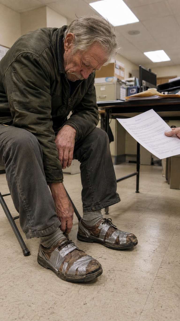Le scarpe rattoppate con il nastro adesivo che hanno rivelato quanto la dignità sia vicina alla rovina