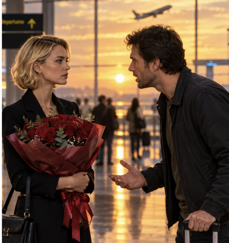 Mon mari est parti en voyage d’affaires et je l’ai accueilli avec un bouquet